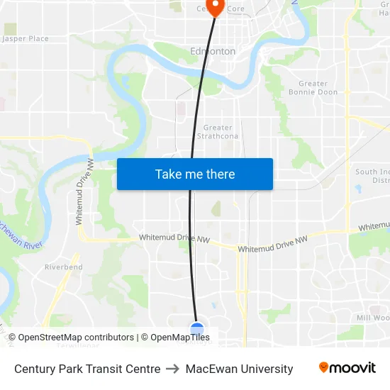 Century Park Transit Centre to MacEwan University map