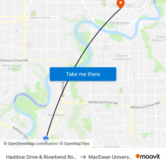 Haddow Drive & Riverbend Road to MacEwan University map