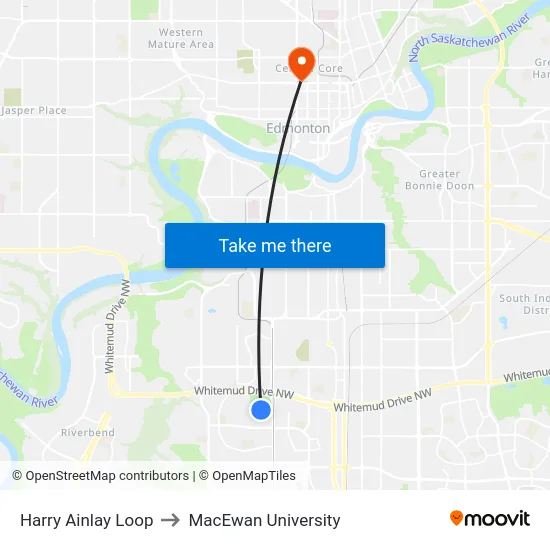 Harry Ainlay Loop to MacEwan University map