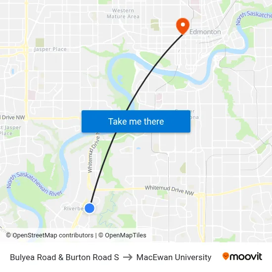 Bulyea Road & Burton Road S to MacEwan University map