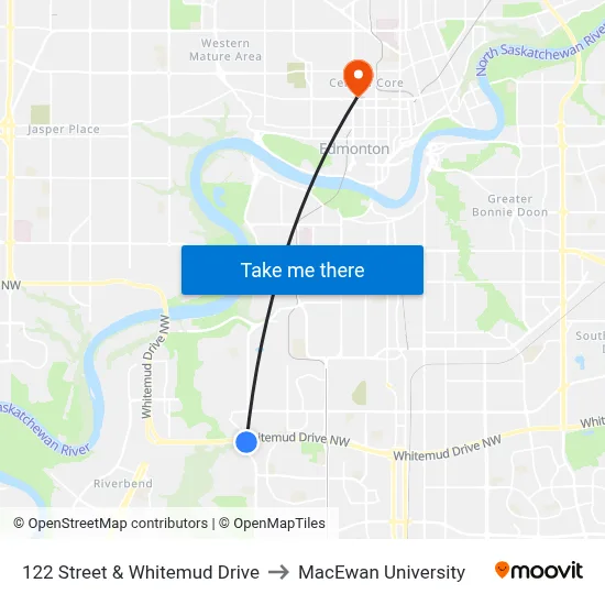 122 Street & Whitemud Drive to MacEwan University map