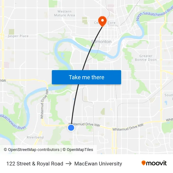 122 Street & Royal Road to MacEwan University map