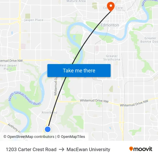 1203 Carter Crest Road to MacEwan University map