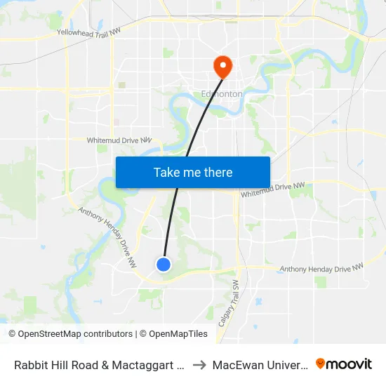 Rabbit Hill Road & Mactaggart Drive to MacEwan University map