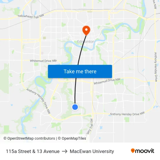 115a Street & 13 Avenue to MacEwan University map