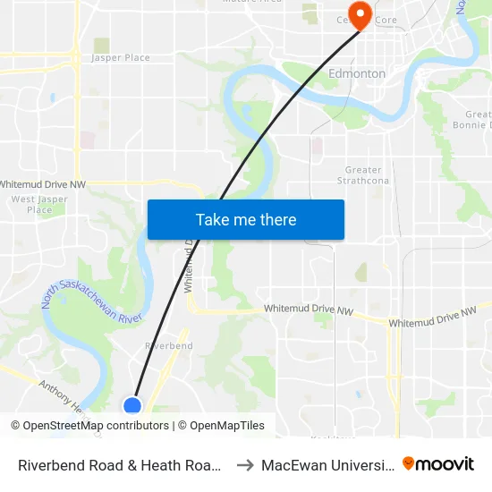 Riverbend Road & Heath Road S to MacEwan University map