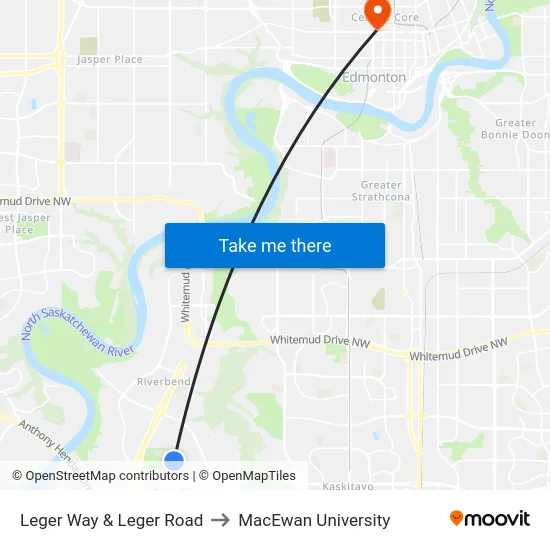 Leger Way & Leger Road to MacEwan University map