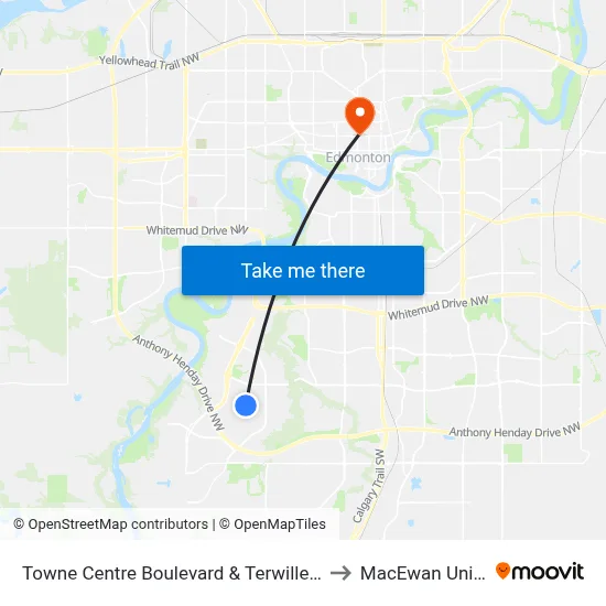 Towne Centre Boulevard & Terwillegar Common to MacEwan University map