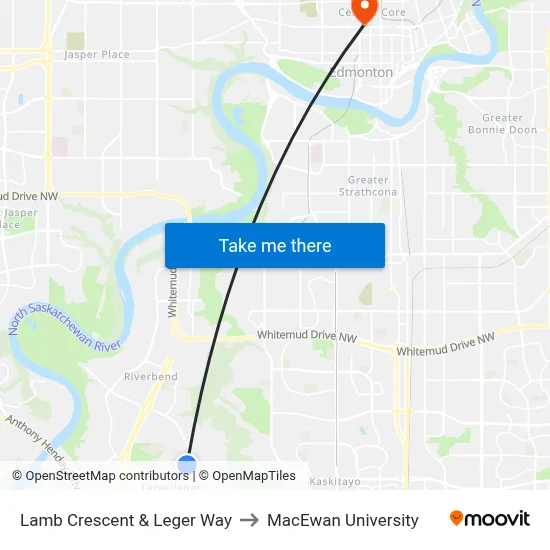 Lamb Crescent & Leger Way to MacEwan University map