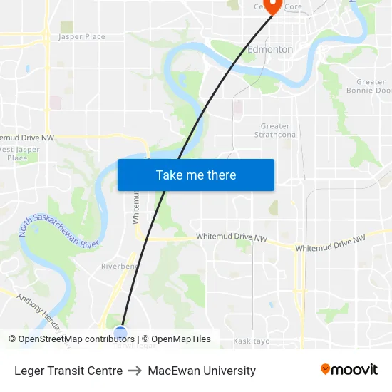 Leger Transit Centre to MacEwan University map