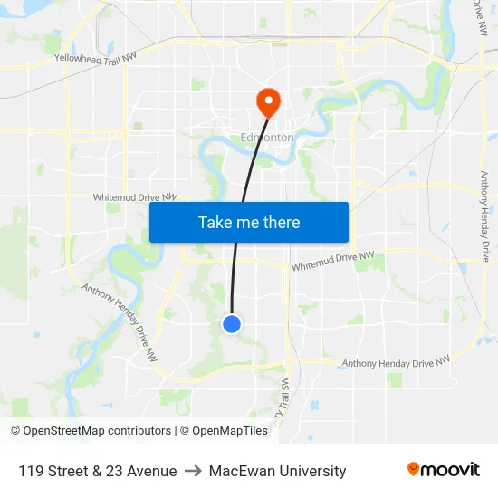 119 Street & 23 Avenue to MacEwan University map