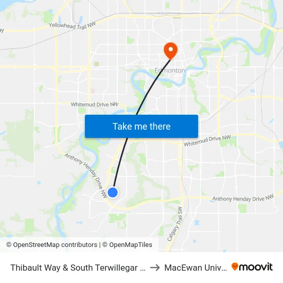 Thibault Way & South Terwillegar Boulevard to MacEwan University map