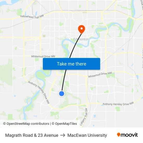 Magrath Road & 23 Avenue to MacEwan University map