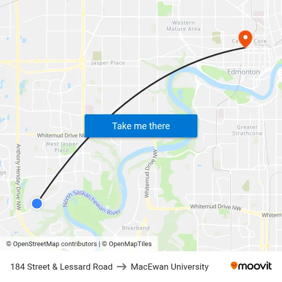 184 Street & Lessard Road to MacEwan University map