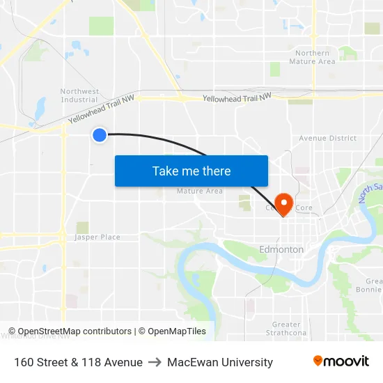 160 Street & 118 Avenue to MacEwan University map