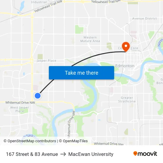 167 Street & 83 Avenue to MacEwan University map