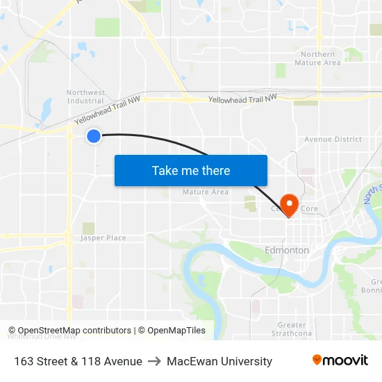 163 Street & 118 Avenue to MacEwan University map