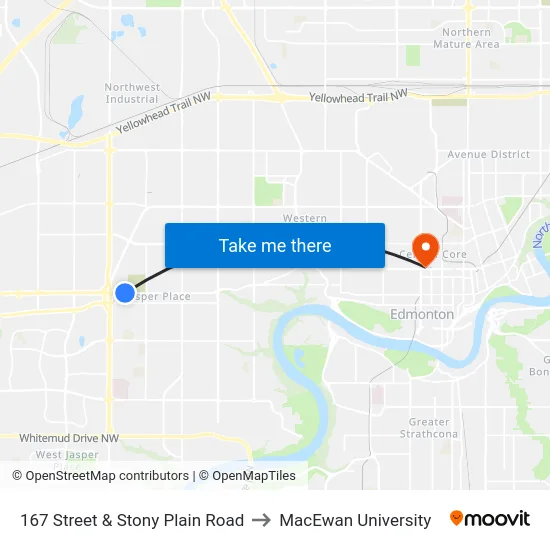 167 Street & Stony Plain Road to MacEwan University map