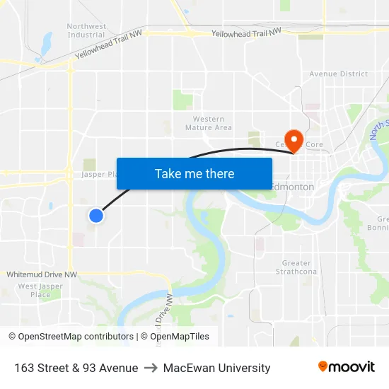 163 Street & 93 Avenue to MacEwan University map