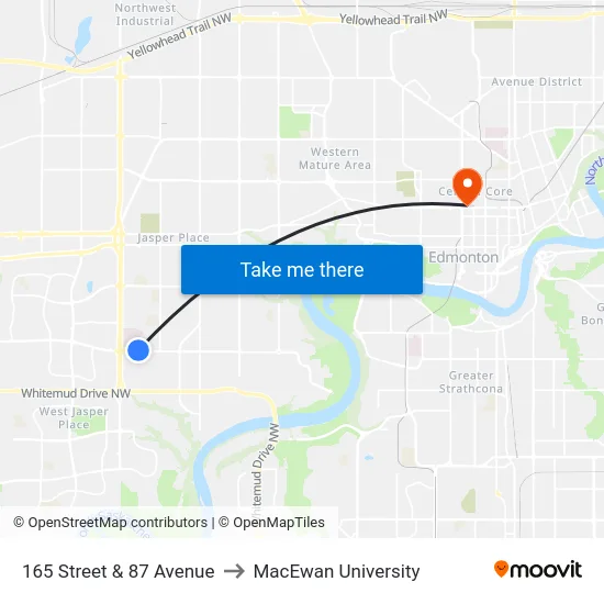165 Street & 87 Avenue to MacEwan University map