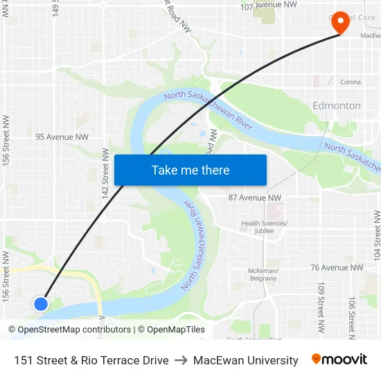 151 Street & Rio Terrace Drive to MacEwan University map
