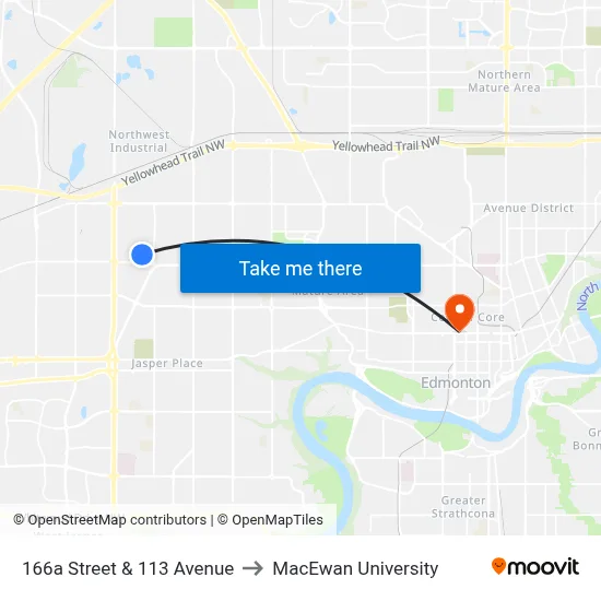 166a Street & 113 Avenue to MacEwan University map