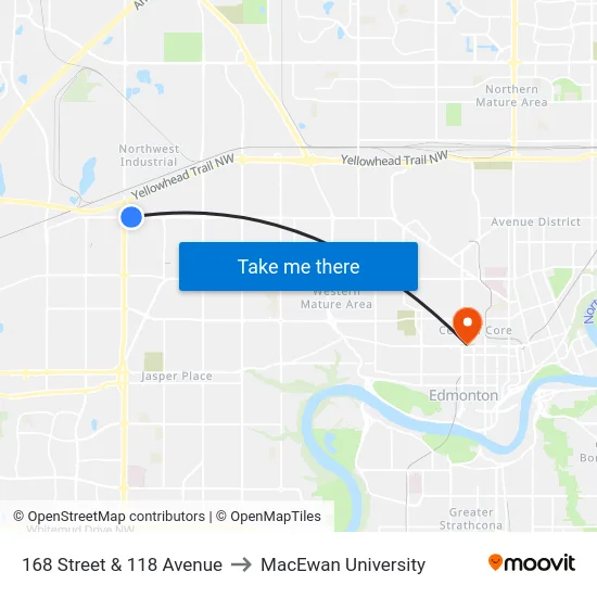 168 Street & 118 Avenue to MacEwan University map