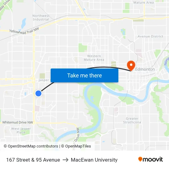 167 Street & 95 Avenue to MacEwan University map