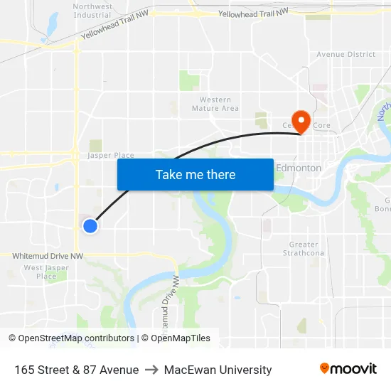165 Street & 87 Avenue to MacEwan University map