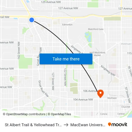 St Albert Trail & Yellowhead Trail to MacEwan University map