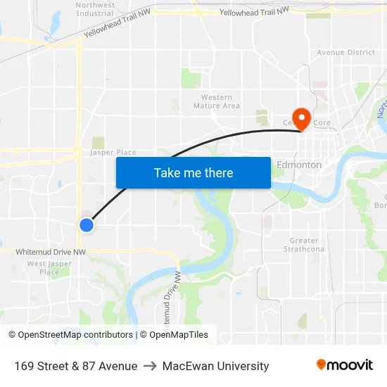 169 Street & 87 Avenue to MacEwan University map