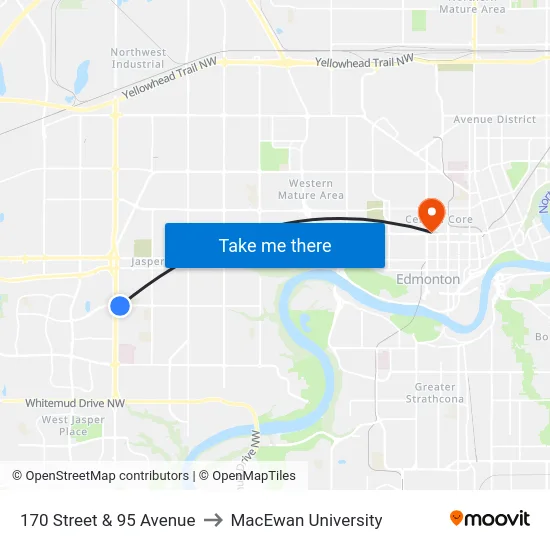 170 Street & 95 Avenue to MacEwan University map