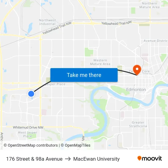 176 Street & 98a Avenue to MacEwan University map