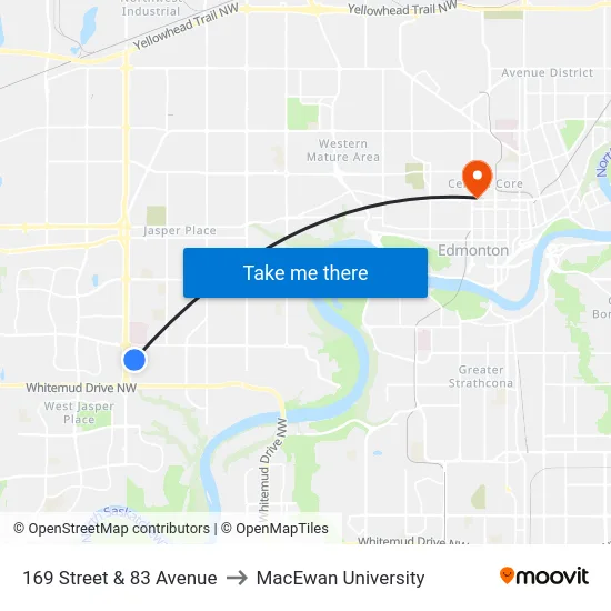 169 Street & 83 Avenue to MacEwan University map