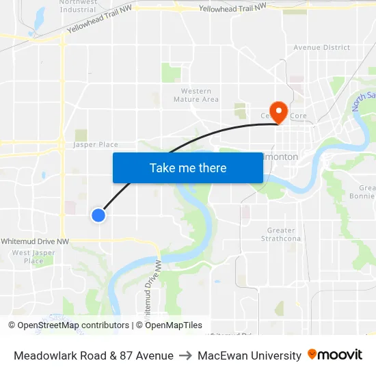 Meadowlark Road & 87 Avenue to MacEwan University map