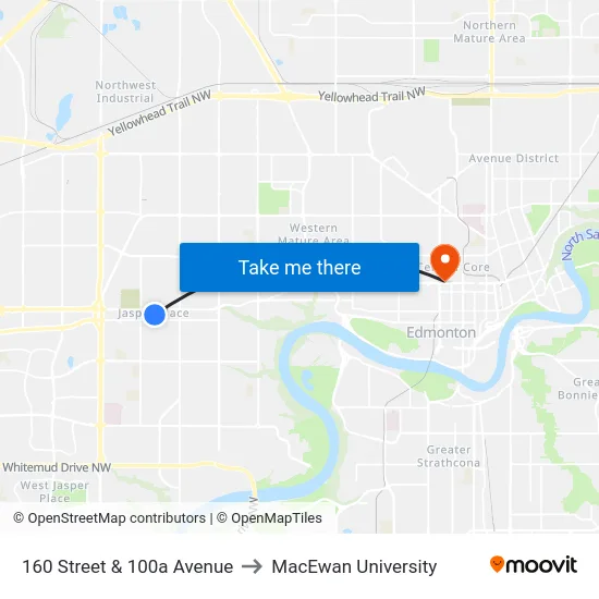 160 Street & 100a Avenue to MacEwan University map