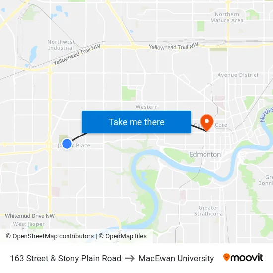 163 Street & Stony Plain Road to MacEwan University map