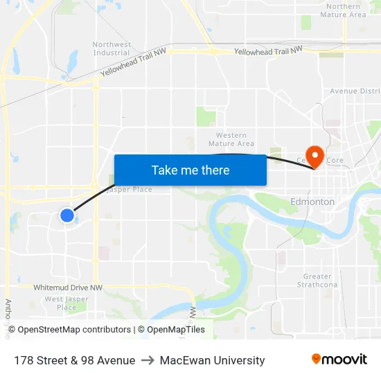 178 Street & 98 Avenue to MacEwan University map