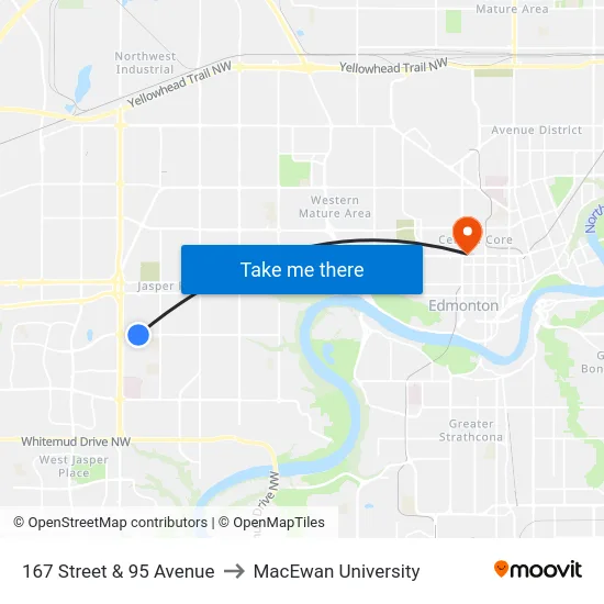 167 Street & 95 Avenue to MacEwan University map