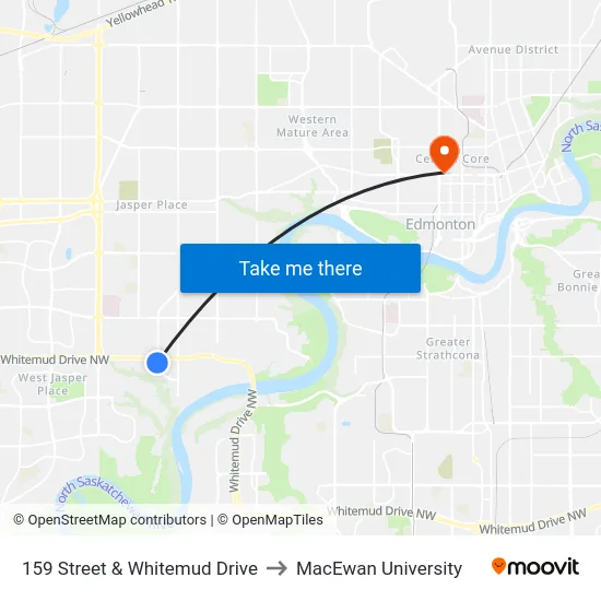 159 Street & Whitemud Drive to MacEwan University map