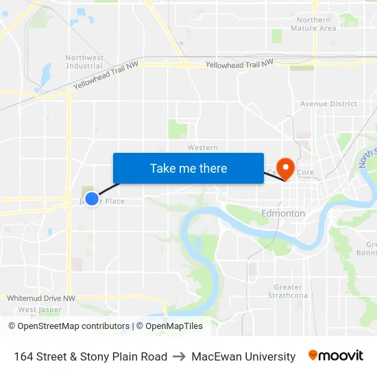 164 Street & Stony Plain Road to MacEwan University map
