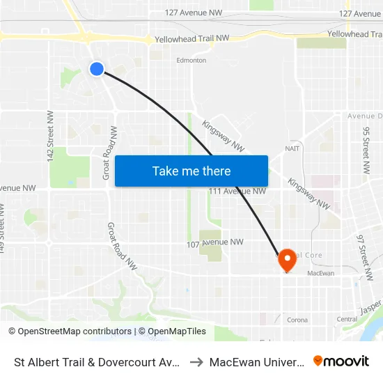 St Albert Trail & Dovercourt Avenue to MacEwan University map