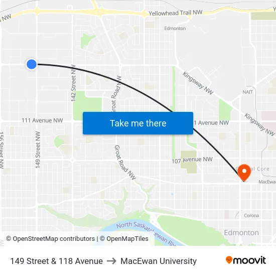 149 Street & 118 Avenue to MacEwan University map