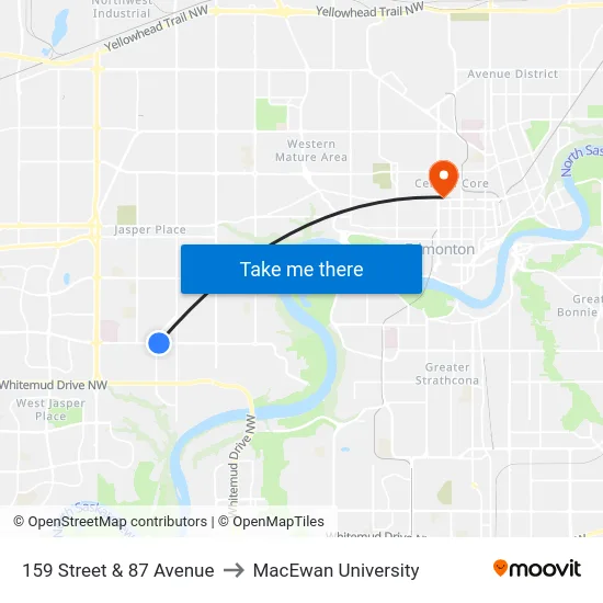 159 Street & 87 Avenue to MacEwan University map