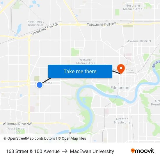 163 Street & 100 Avenue to MacEwan University map