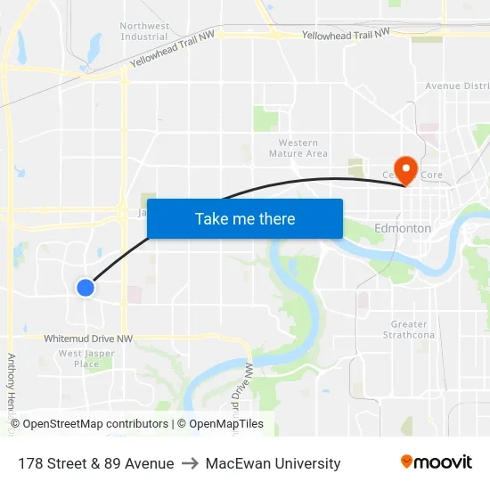 178 Street & 89 Avenue to MacEwan University map