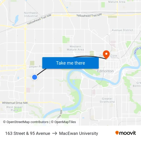 163 Street & 95 Avenue to MacEwan University map