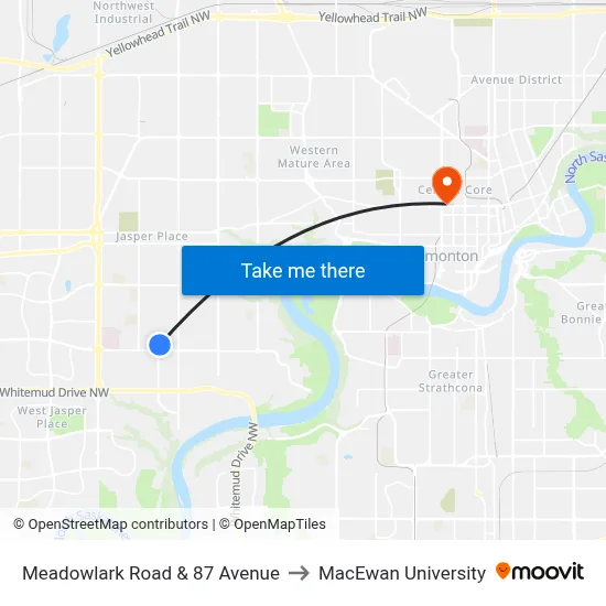 Meadowlark Road & 87 Avenue to MacEwan University map