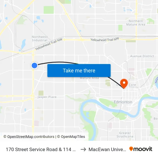 170 Street Service Road & 114 Avenue to MacEwan University map