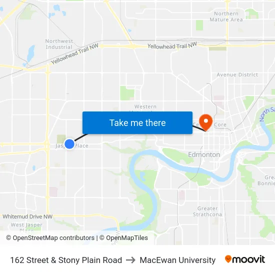 162 Street & Stony Plain Road to MacEwan University map